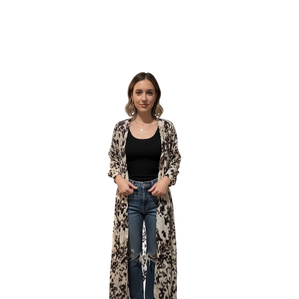 INTROPIA Womens Abstract Print Long Duster Kimono Cardigan Top Size 34